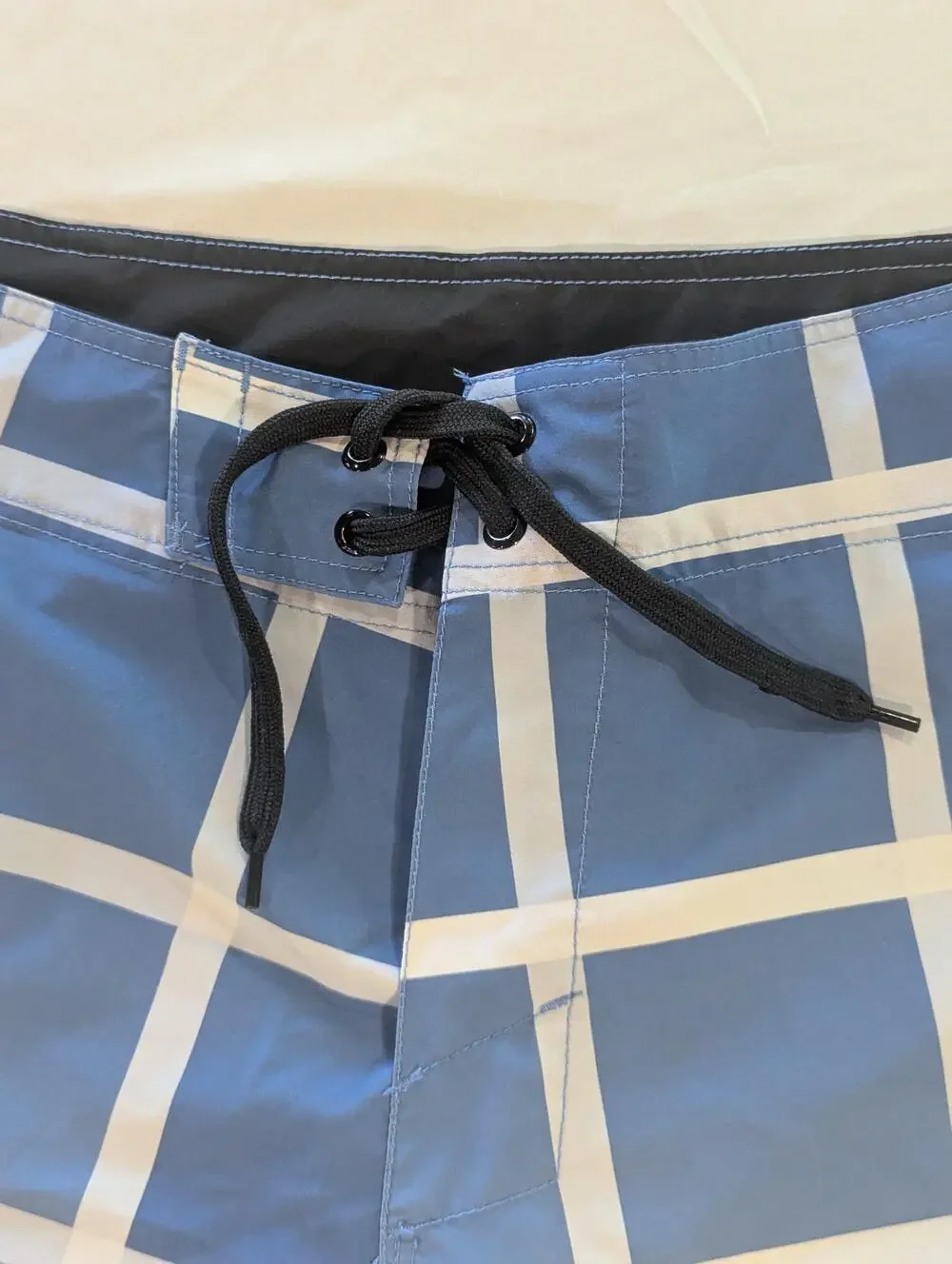 TRU CAL Shorts Mens 34 Blue Plaid Board Swim Trunks Drawstring Stretch Pocket